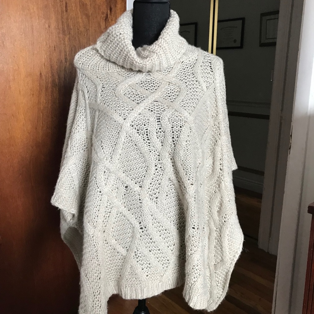 Adrienne Vittadini Studio Cable Knit Turtleneck Poncho One Size